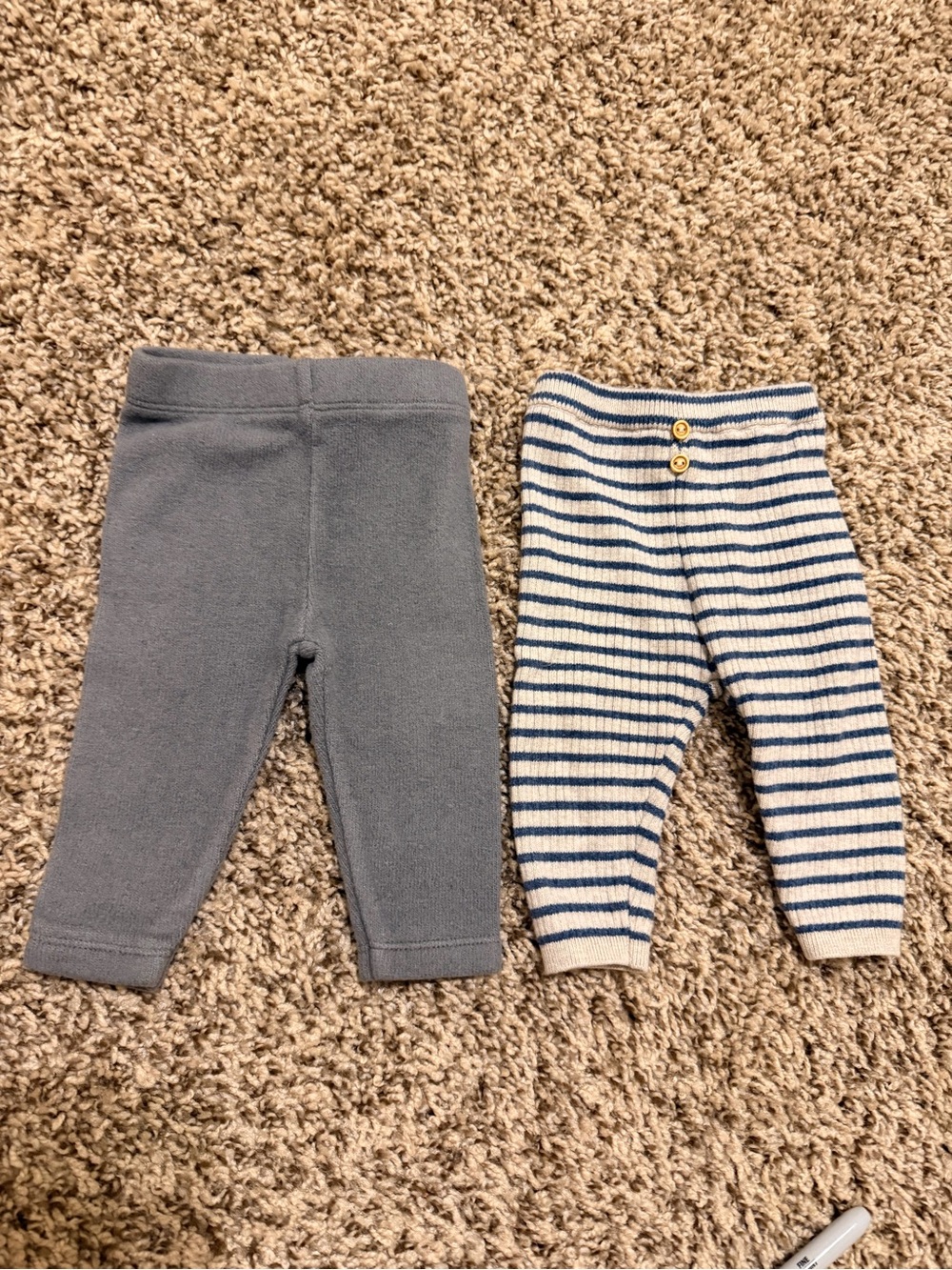 Zara Gray Fleece Pants & Navy-Striped Knit Leggings Set
